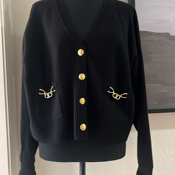 Celine Black Cashmere and gold buttons Cardigan Sweater - Picture 3 of 9
